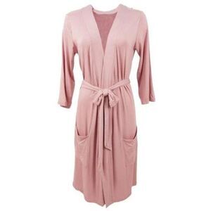 Lemon Women's Pink Long Sleeve Open Front Pockets Robe Sleepwear Size OS